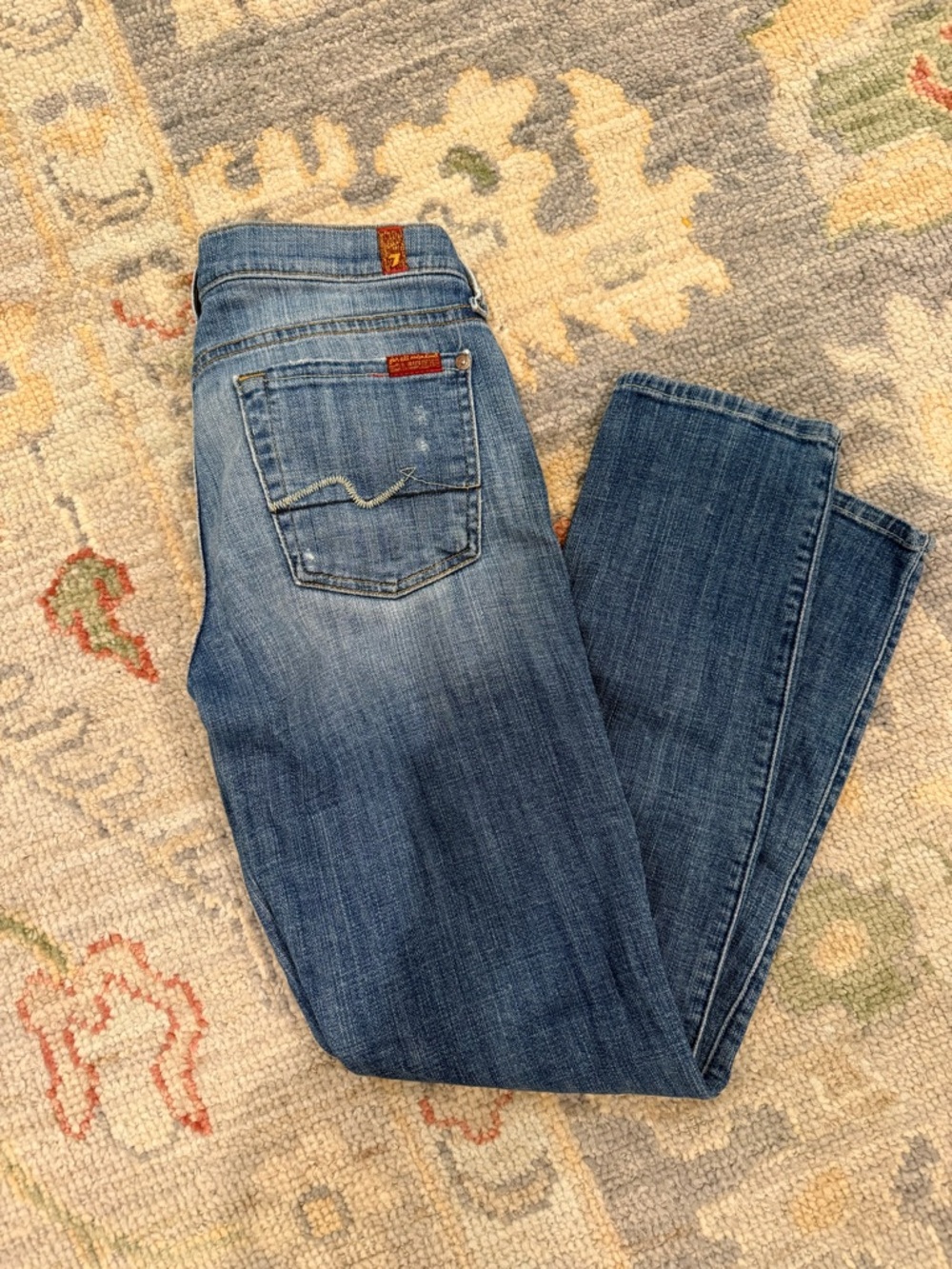 7 For All Mankind Medium Blue Straight Leg Jeans